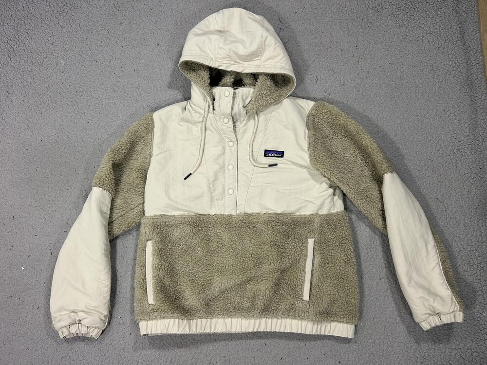 Patagonia Shelled Retro-X Jacket Womens Small Beige Sherpa Fleece Hooded Pelican